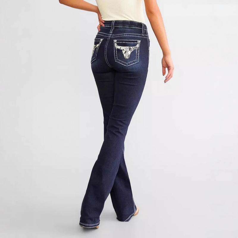 New women's denim embroidered fashion slim-fit flared jeans