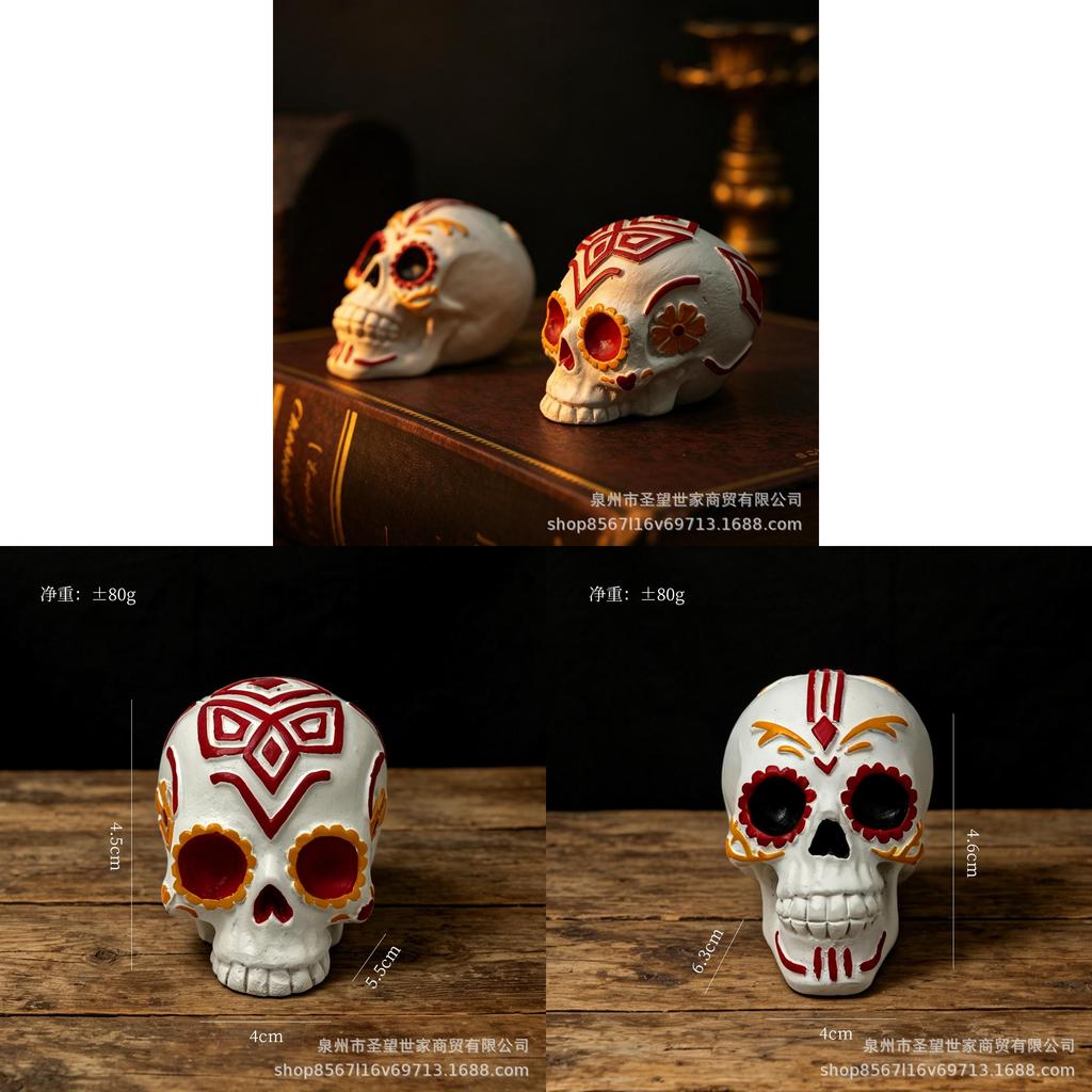 Halloween Skull Decor Figurine With Colorful Paint For Party Scene Enhancement