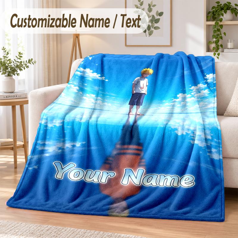 Naruto Custom Name Flannel Throw Blanket Soft Warm for Sofa Bed Indoor Home Use