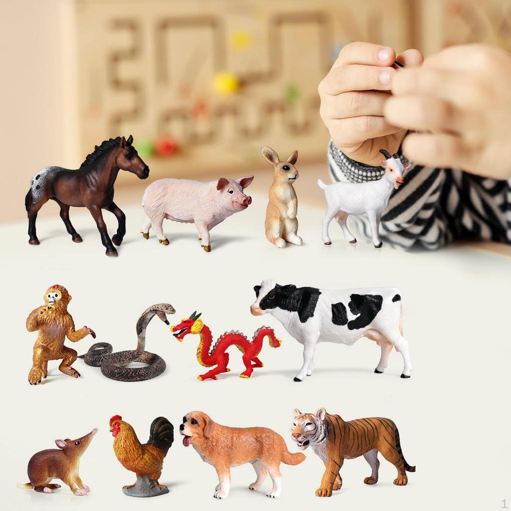 12 Pieces Animals Model Jungle and Zoo Figurines Lifelike Craft Educational Learning Toys