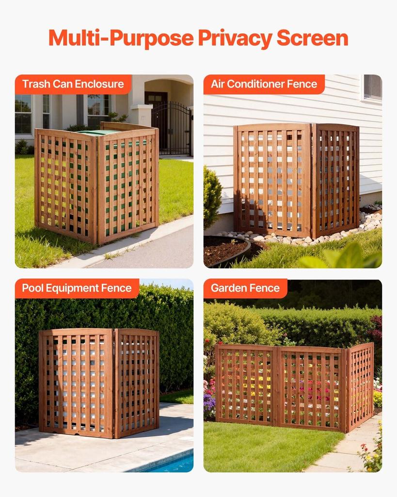 Wooden Privacy Fence, 810 X 960 Mm Air Conditioner Fence, 3 Panel Solid Outdoor Wood Privacy Screen with Adjustable Angle, Hinge-Reinforced Structure,
