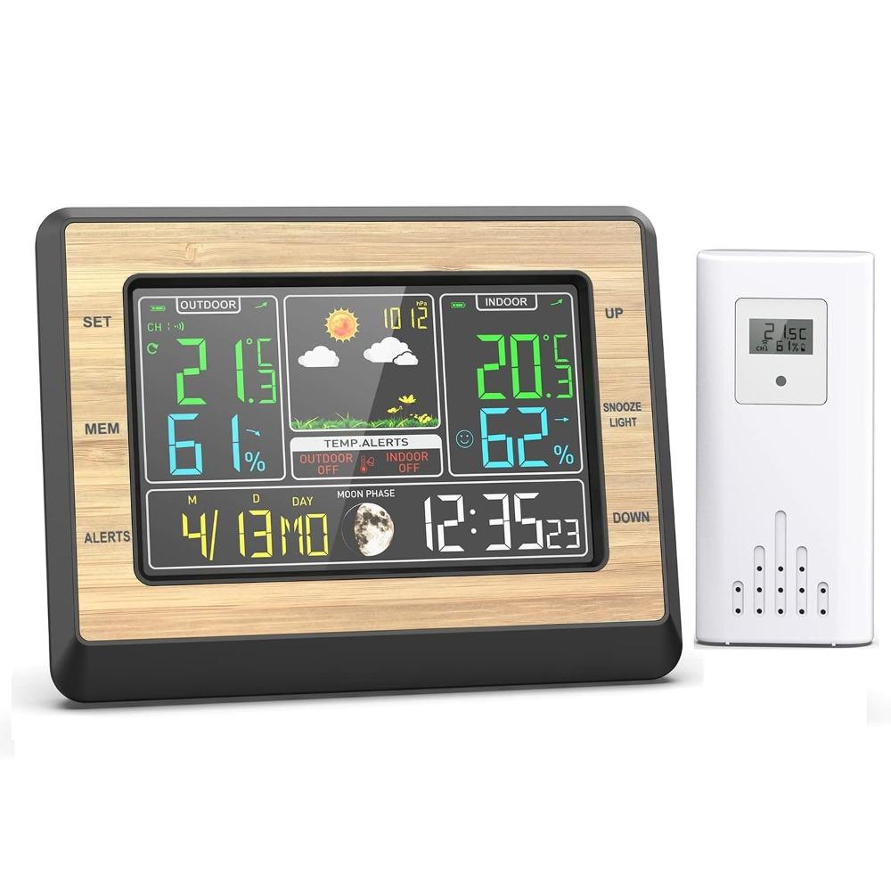 Black Wireless Weather Station Atomic Clock Digital Weather Station Weather Forecast Station