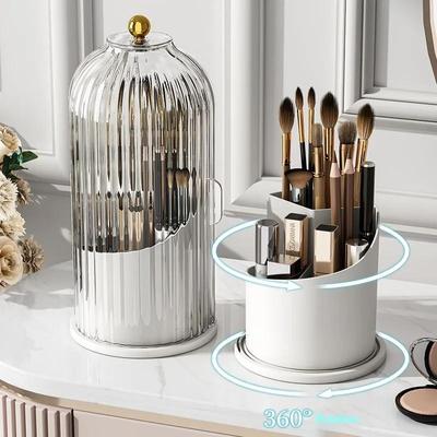 Soporte giratorio para brochas de maquillaje, organizador de maquillaje de escritorio, caja de almacenamiento de cosméticos, ceja de lápiz labial, portalápices, recipiente para joyería