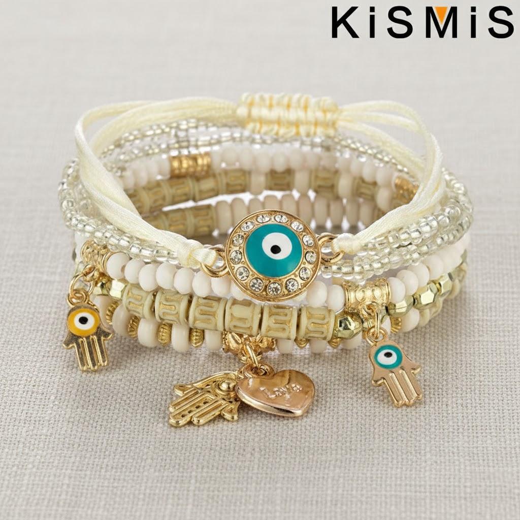 6Pcs Bohemian Stretch Beaded Bracelets Multi Layer Evil Eye Hand Bracelet Stackable Handmade Jewelry Accessories