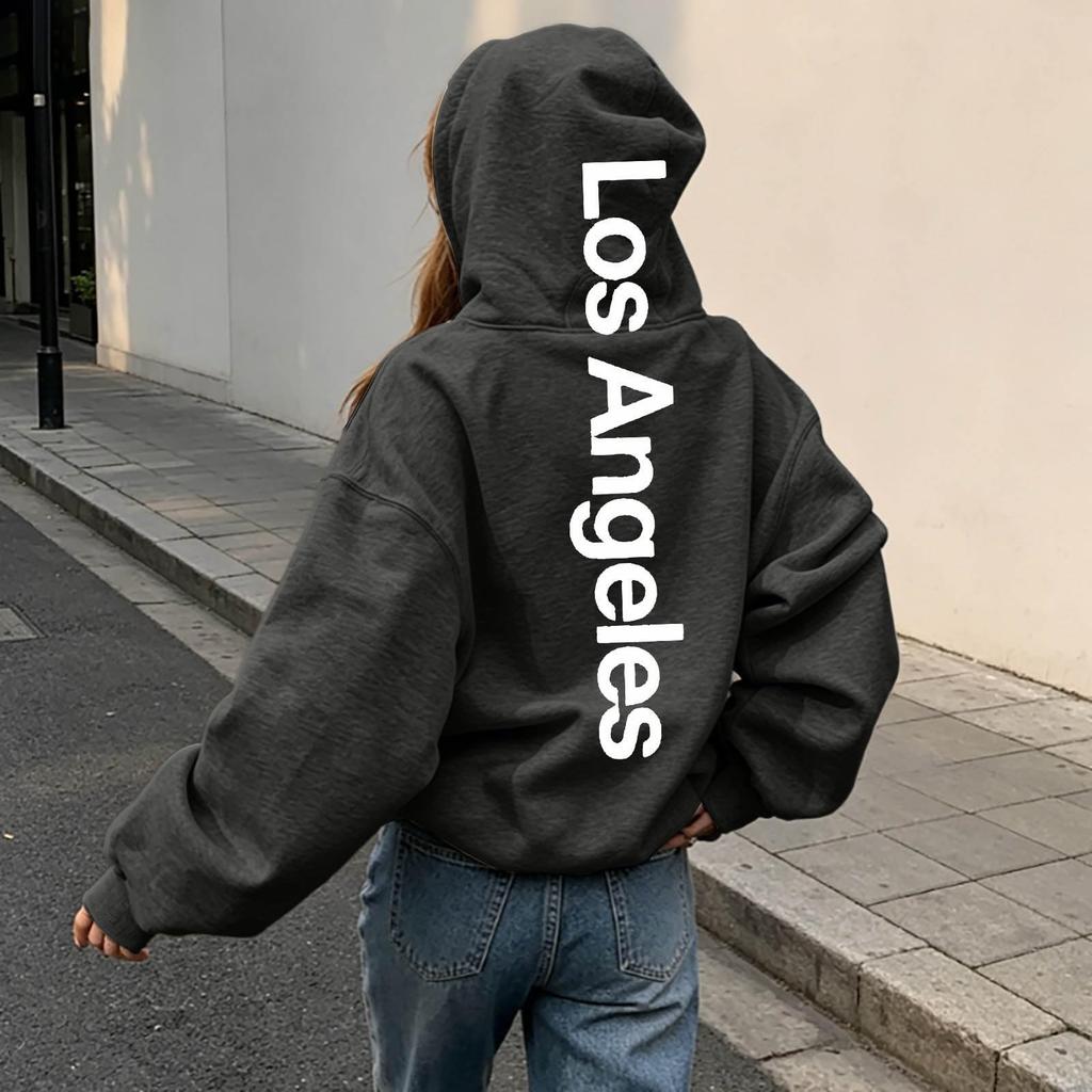 Women's Letter Print Hooded Sweatshirt Long Sleeve Pullover
