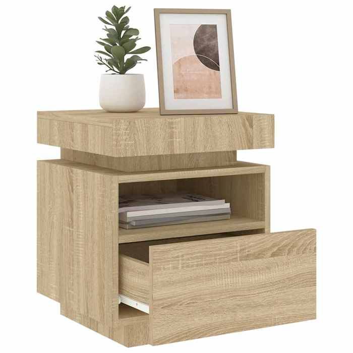 Table de chevet - Maison Exclusive - Chêne sonoma - LED RVB - 1 tiroir