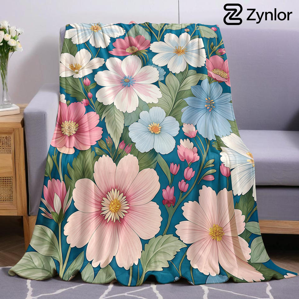 Teal Garden Bloom Ultra Soft Sherpa Fleece Blanket Fluffy Warm Halloween Cozy Throw for Sofa Couch Bedroom Gift All season