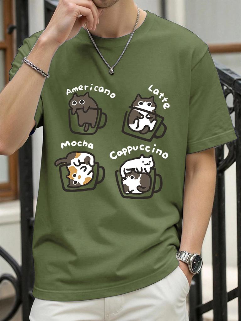 Cat Coffee Art Letter Printing TShirts Womens Cotton Summer Tops Soft Loose ONeck Short Sleeve T Shirts Casual Womans Clothes