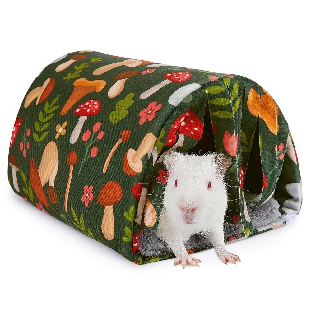 Cozy Washable Guinea Pig Tunnel House with Cushion with Curtains Hamster Hideout Soft Breathable Small Pets Bed Chinchilla