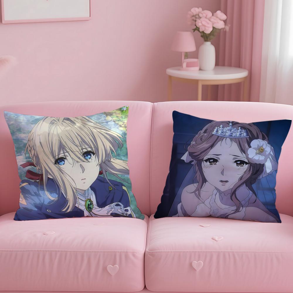 classic anime Violet Evergarden Cushion Cover Soft  EasyWash Pillow Case  Versatile for Couch Bed Travel and Office