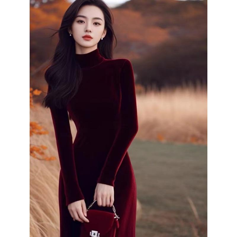 Women S Elegant French Style Velvet Long Dressa