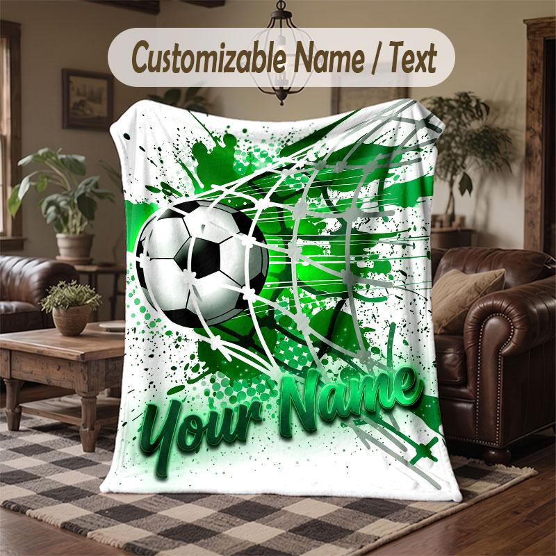 Soccer Theme Throw Blanket Custom Name Text Personalized Blanket Soft Cozy Blanket for Home Sofa Bed
