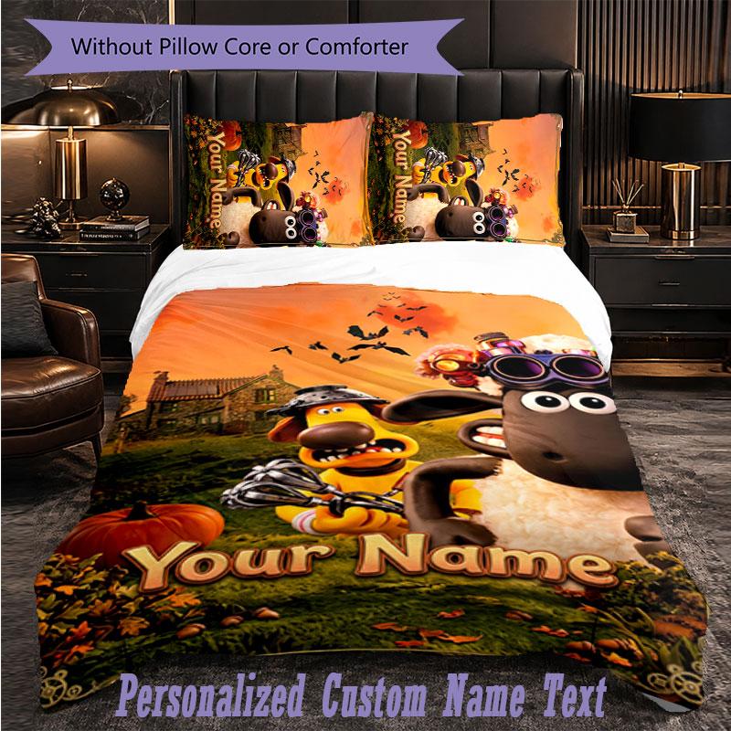 Personalized 3Pcs Bedding SetShaun the Sheep Custom Text Duvet Cover Pillowcase Set Bedroom Gift