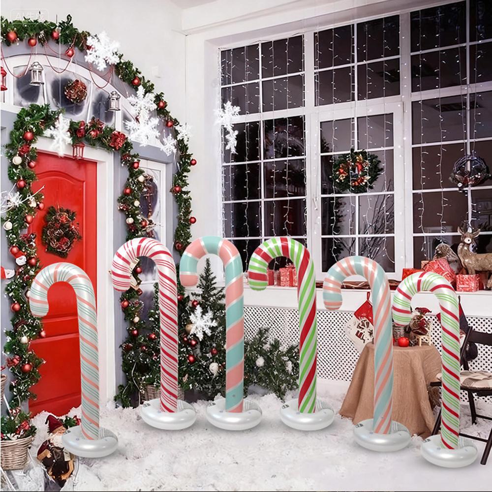Inflatable Christmas Candy Cane Balloons Decor, Outdoor Indoor PVC Holiday Decorations For House Yard Lawn Xmas Party Supplies