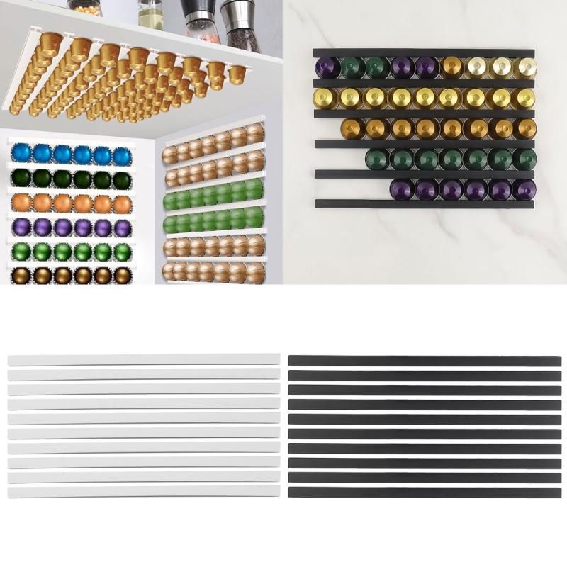 10Pcs Wall Mounted Espresso Holder Large Capacity Coffee Pods Organizer Space Saving PVC Storage Rack for Kitchen
