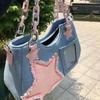 Fashion Shoulder Underarm Harajuku Star Tote Denim Bag Chain Ladies Bags Zip Purses Handbags Women Luxury Square Bag