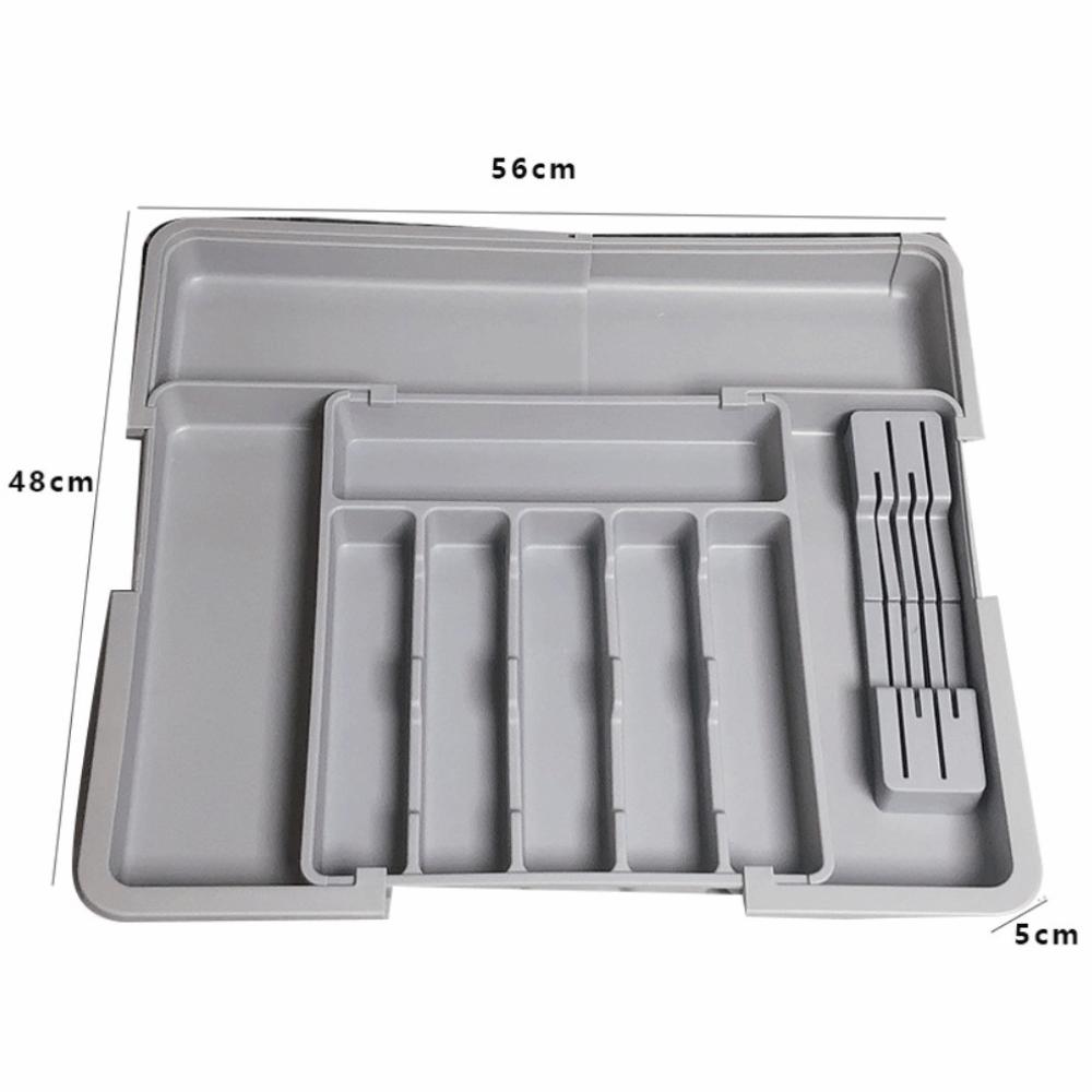 Retractable Drawer Storage Tray Partition Design Plastic Cutlery Organizer with Knife Holder Large-capacity Kitchen Storage Box