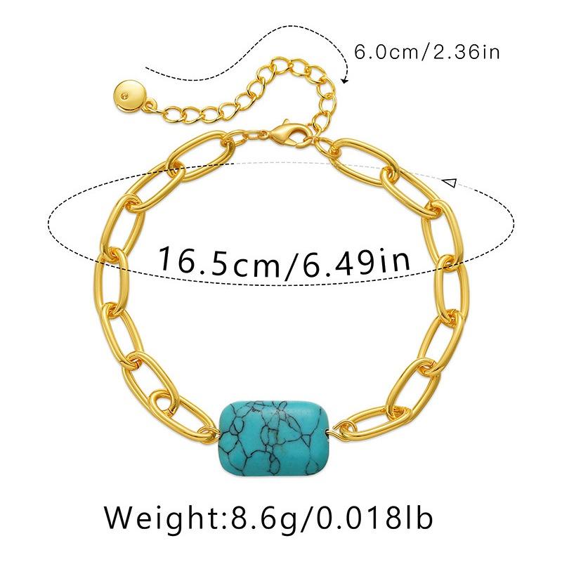 K Gold Plated Brass Square Turquoise Hollow Thick Chain Adjustable Trendy Bracelet For Women