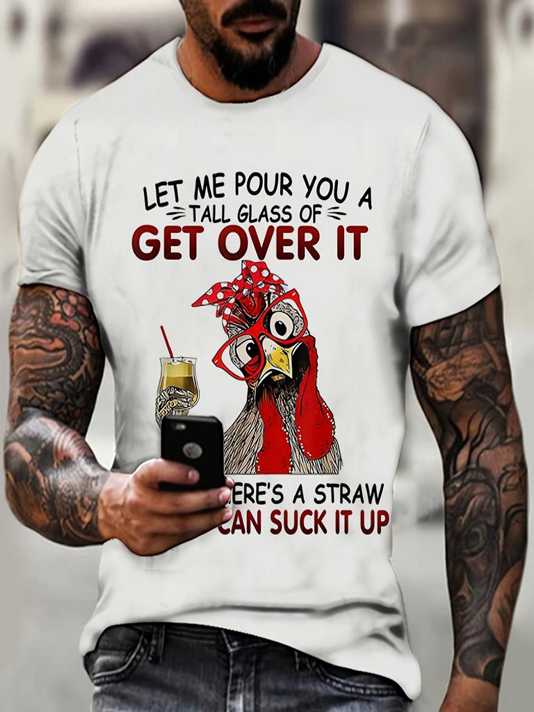 Mens fashion pour wine cute chicken pattern Tshirt loose microelastic breathable printing Tshirt spring and summer