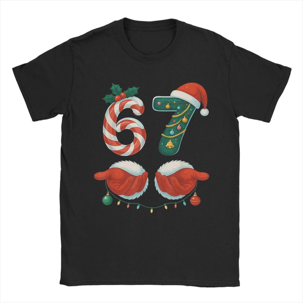 Men's Six Seven 67 Meme 6 7 Christmas Santa and Elf Hand T Shirt Pure Cotton Clothes Short Sleeve O Neck Tee Shirt T-Shirts