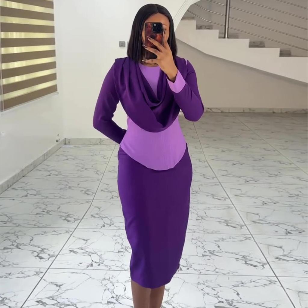European and American summer new African temperament women's clothing color matching swing collar slim hip wrap dress