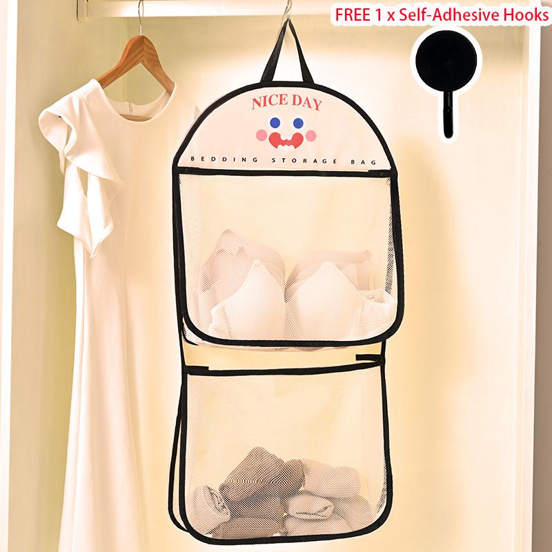 Double Layer Underwear Storage Bag,New Wall Hanging Breathable Mesh Bags with Hook for Socks Toy,Multi-Purpose Closet Organizer