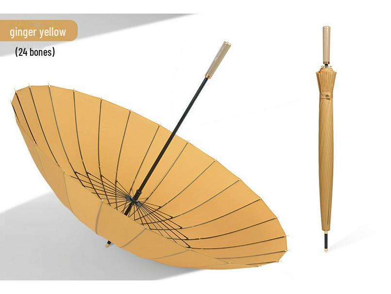24-Rib Wind-Resistant Umbrella: Large Solid Color, Long Handle, Custom Logo for High-End Business Use
