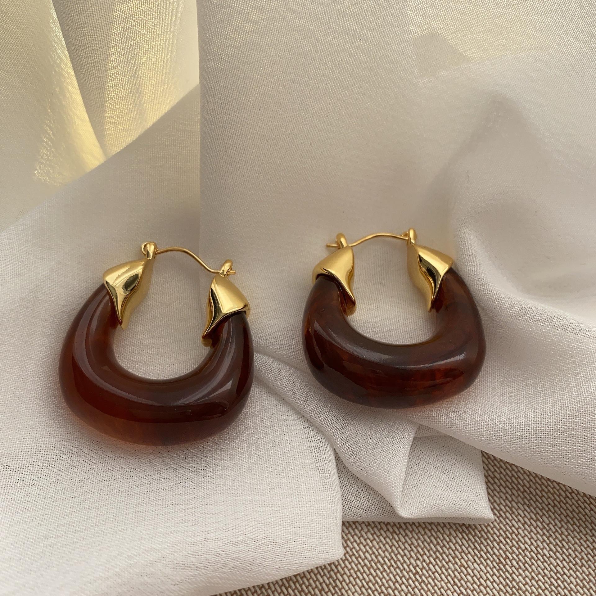 Niche Amber Exaggerated Personality Fashionable Retro Earrings U-Shaped Earrings Women S Niche High-End Stud Earrings