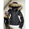 Black slim-fit sweater jacket short women's autumn and winter front shoulder hooded waist top, new