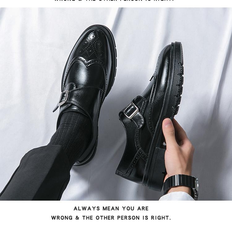 Plus Size Men's Leather Carved Buckle Brogue Shoes - Formal & Casual Monk Shoes