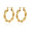 18K Gold Twisted Rope Rhombus Pattern Large Round European Earrings for Women