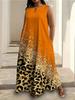 Plus Size African Impressionist Gold Leopard Sleeveless Long Dress