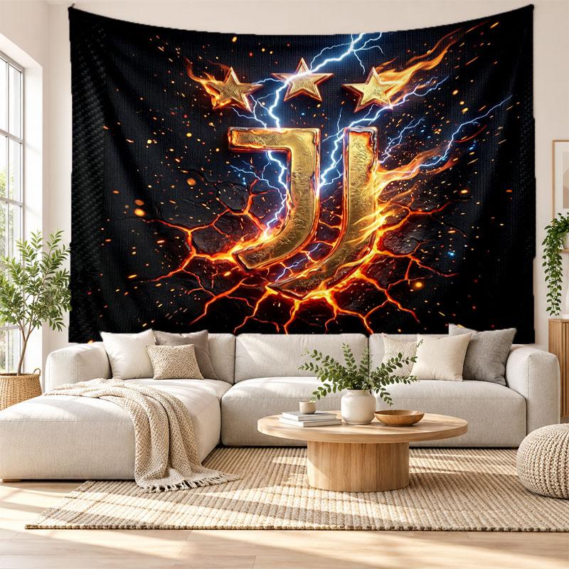 Juventus FC Wall Tapestry, Soft Fabric Wall Hanging, Decorative Backdrop For Bedroom Home Wall Art