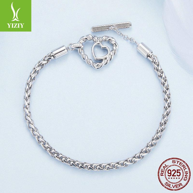 Niche S925 Sterling Silver Heart-Shaped Basic Bracelet, Light Luxury Fashion Can Be Worn Alone Handmade Diy Bracelet