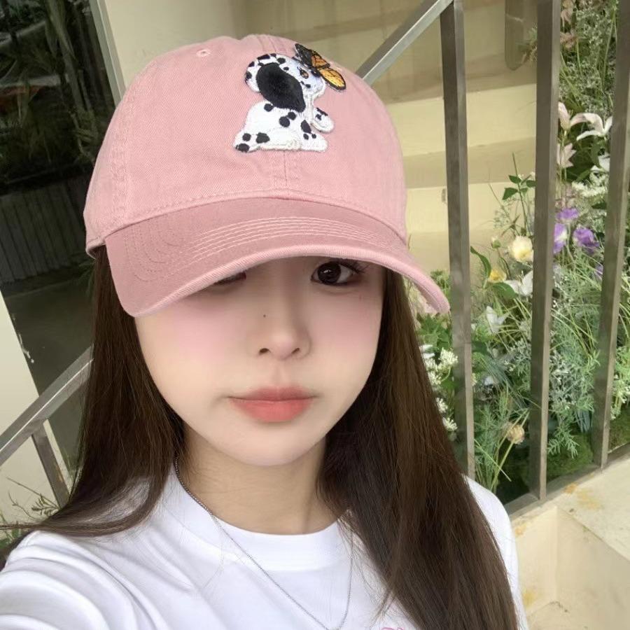 Cute Cartoon Labeled Dog Butterfly Soft Top Baseball Cap Showing Face Sweet Girl Versatile Baseball Cap