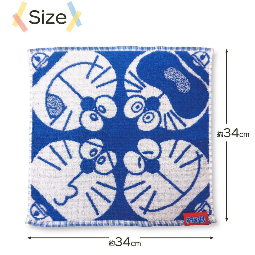 Kusunokibashi Monori Doraemon Gingham Jacquard Guest Towel, 34x34cm, Blue, A-90338-51-B