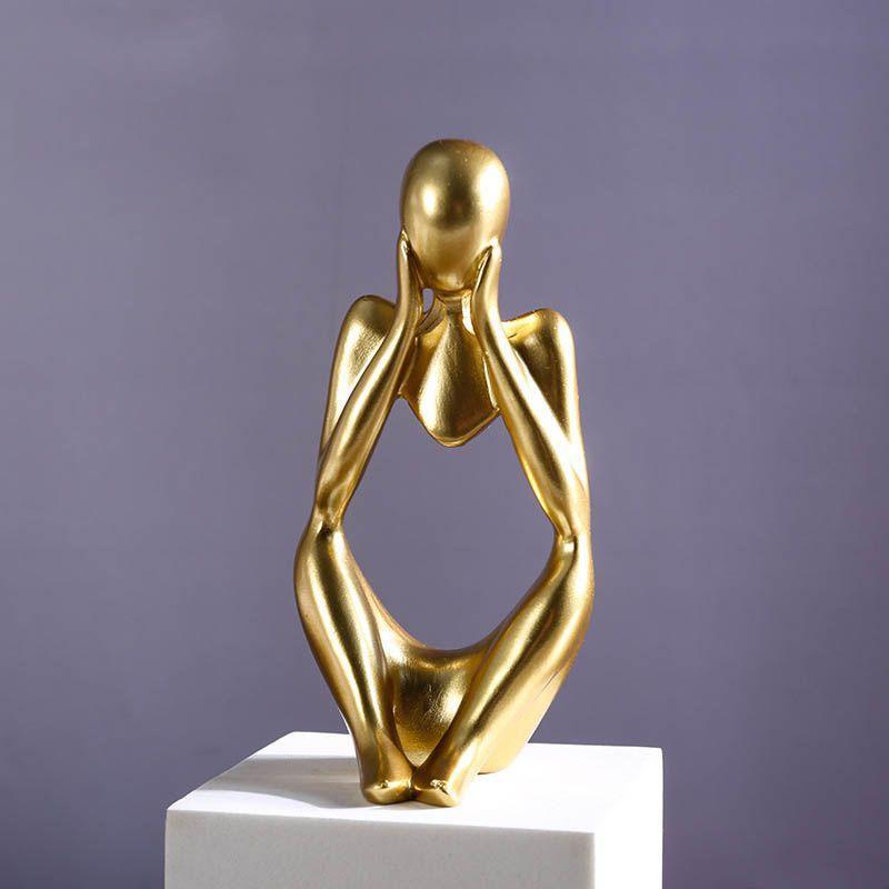 

Sculpture Thinker Resin Statue Figurines Decor Home Office Desktop Ornament Gift Gold