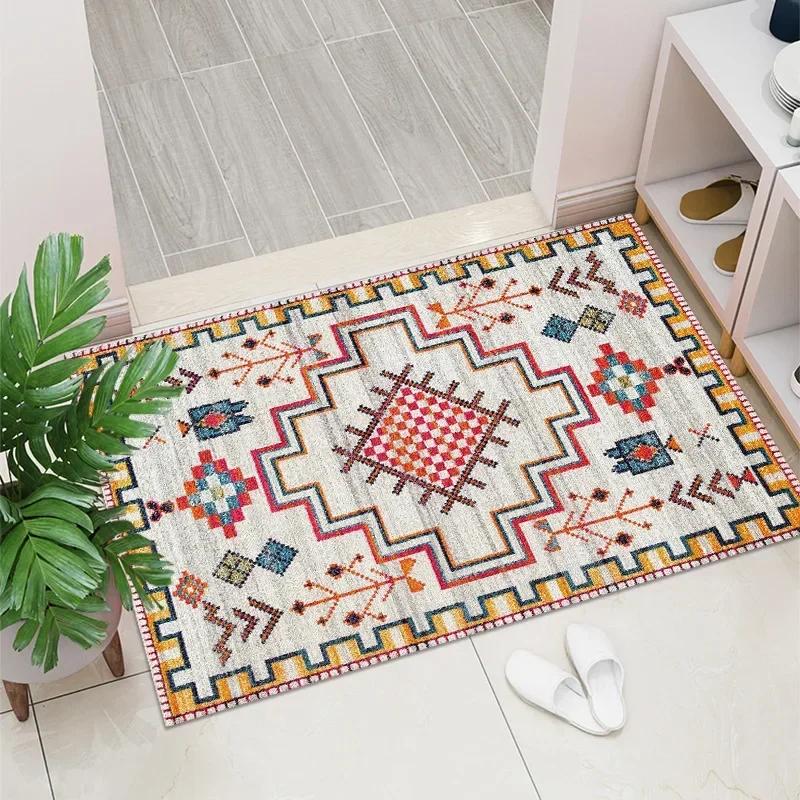 1PC Vintage Red Living Room Rug Area Rug Washable Boho Rugs Carpet Non-Shedding Throw Rug for Farmhouse Indoor Kids Playroom