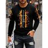 3D Printed Flame Scratch Pattern 3D Printed Autumn Men's Crew Neck T-Shirt Casual Long Sleeve Oversized Pullover Fashion Tops