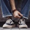 Outdoor Black PU Leather Low Top Thick Sole Men Shoes Jogging Lace Up Sneaker Fashion Casual Design Walking Trainers Footwear