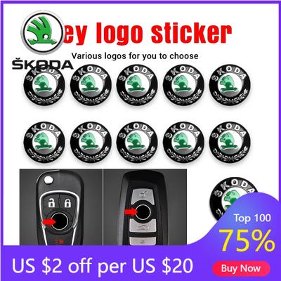 Car Sticker 2025 New 10/20Pcs 14mm Car Key Emblem Stickers Auto Control Key Logo Decal For Skoda Octavia Rapid Fabia Yeti Superb
