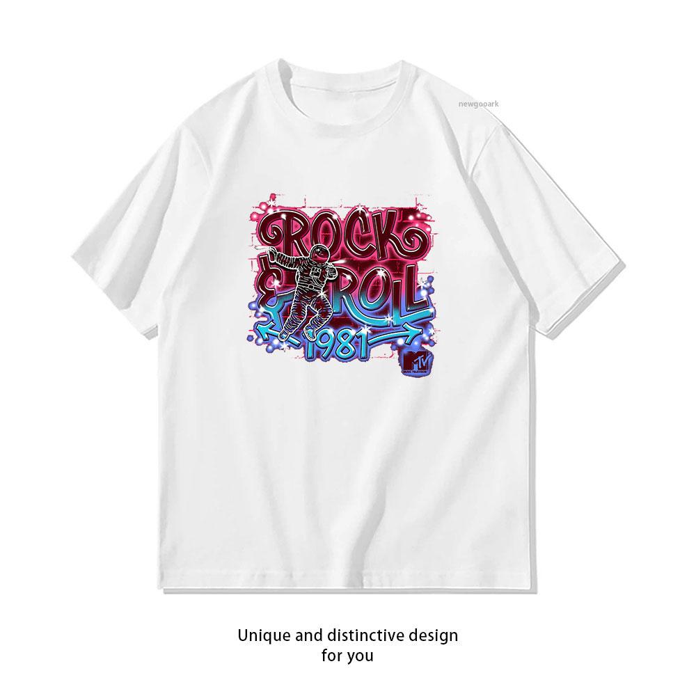 

MTV Rock Roll 1981 Neon Vintage Music Video Essential TShirt Women Unisex Casual cotton printed t shirts streetwear tops tee 3XL