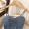 Sleeveless Denim Tops Sexy Women Summer Jeans Tanks Crop Top Removable Strapless Cowboy Bustier Corset