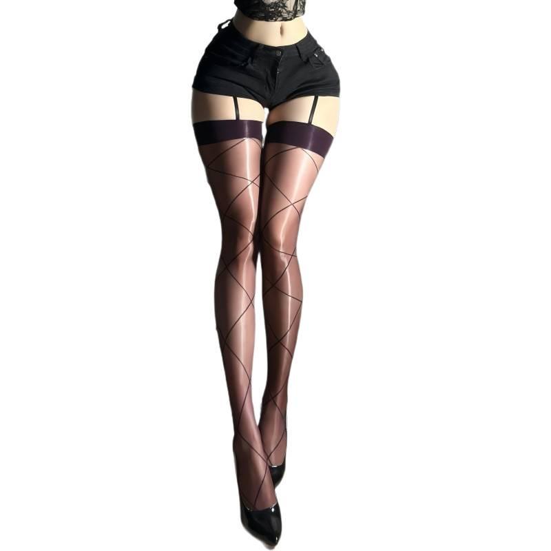 Ultra-Thin Black Silk Thigh-High Stockings with Lace Trim and Integrated Garter.
