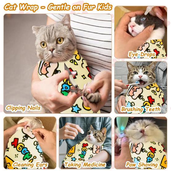 BABORUI Cat Grooming Wrap for Cutting Nails - Self-Adhesive Cat Swaddle Wrap with Nail Clipper, Anti-Scratch Cat Burrito Wrap for Nail Trimming, Cat