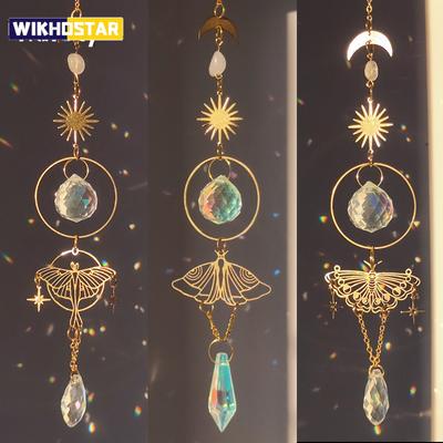 Gorgeous Golden Butterfly Crystal Pendant Garden Suncatcher Rainbow Prism Wind Chimes for Home Window Holiday Party Decoration
