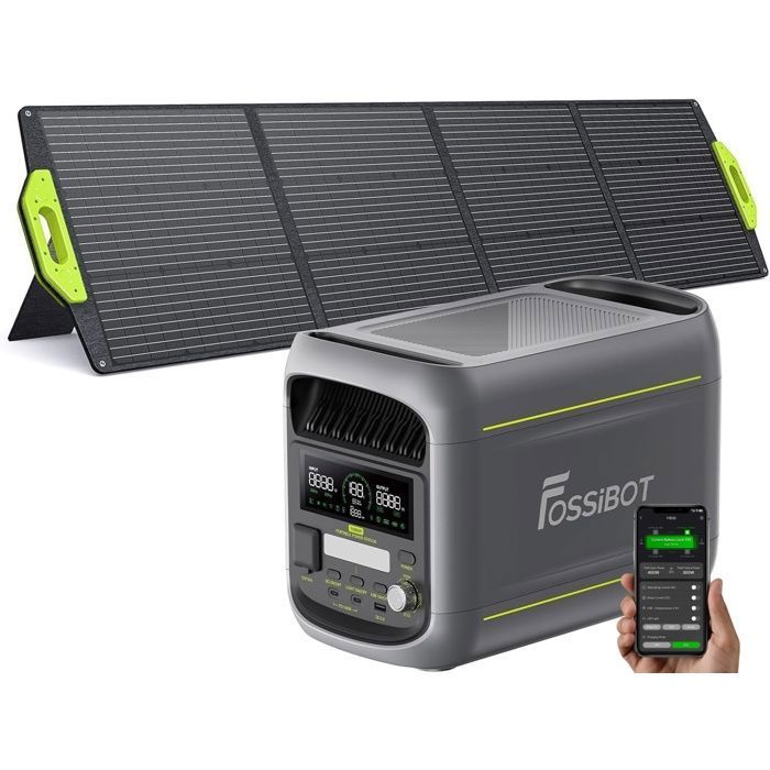 FOSSiBOT F1800 1024Wh 1800W Přenosný elektrický generátor+200W Solární panel, LFP Elektrická stanice pro Kempování Obytný vůz Dům, Cestování