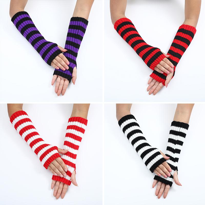 1 paire de gants tricotés chauds pour les bras, automne-hiver, fausses manches, mitaines à rayures pour les coudes