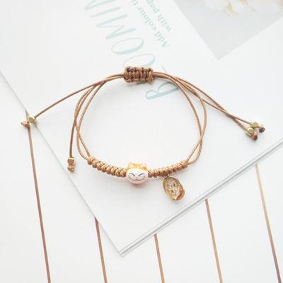 Handmade Colorful Rope Lucky Cat Bracelet for Women Girls Birthday Gifts Charm Tassel Fashion Maneki Neko Couple Bangles
