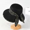 New straw hat women's summer floral bow sun hat versatile simple holiday wind beach hat